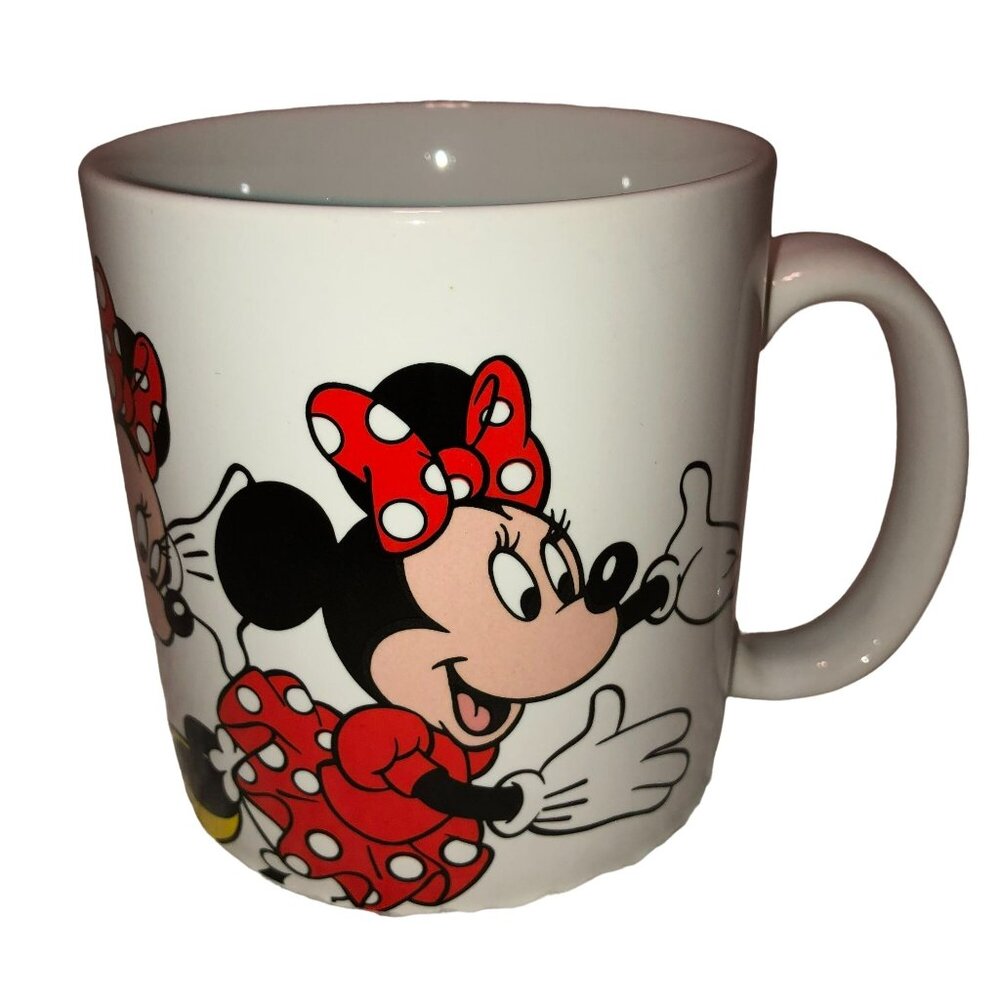 Disney Minnie Mouse Ceramic Mug White Red Polka Dot Bow Made In Korea